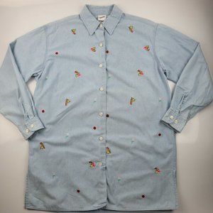 Vintage 1999 Warner Bros Tweety Denim Chambray Embroidere Button-up Shirt Medium
